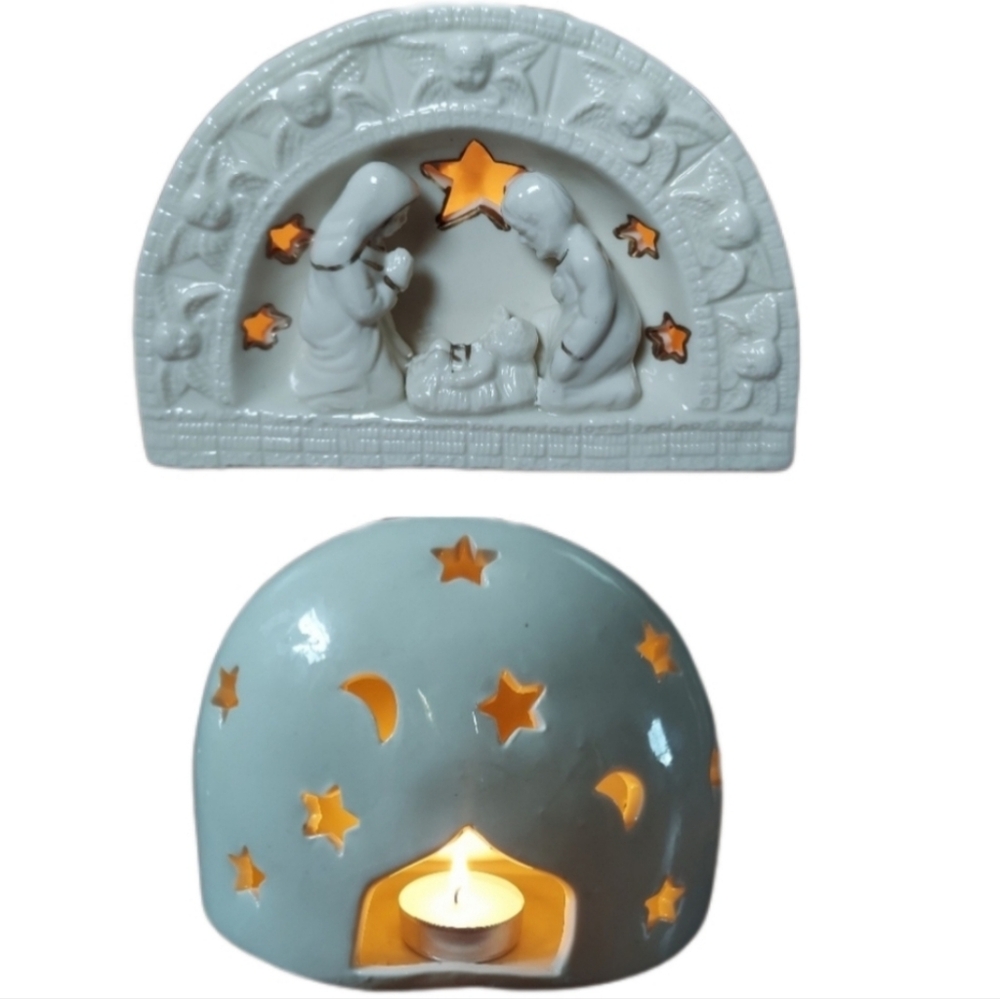 1998 Vintage Christmas nativity candle holder